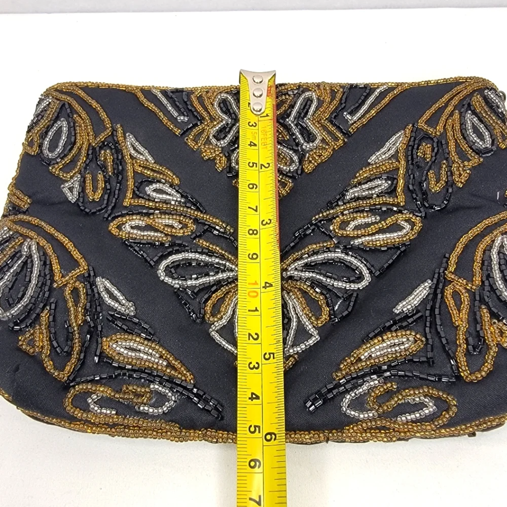 Elegant Hand Beaded Clutch in‎ Black and Gold By LaRegale Ltd
